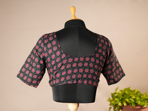 Floral Design Black Ajrakh Cotton Readymade Blouse