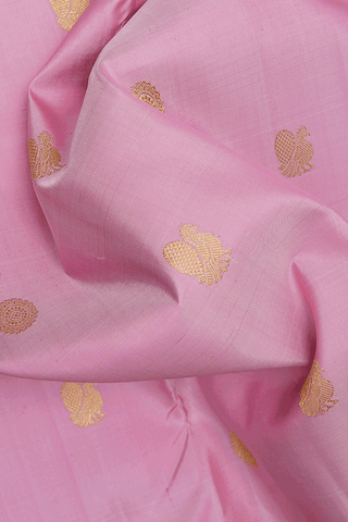 Peacock And Floral Buttas Baby Pink Kanchipuram Silk Saree