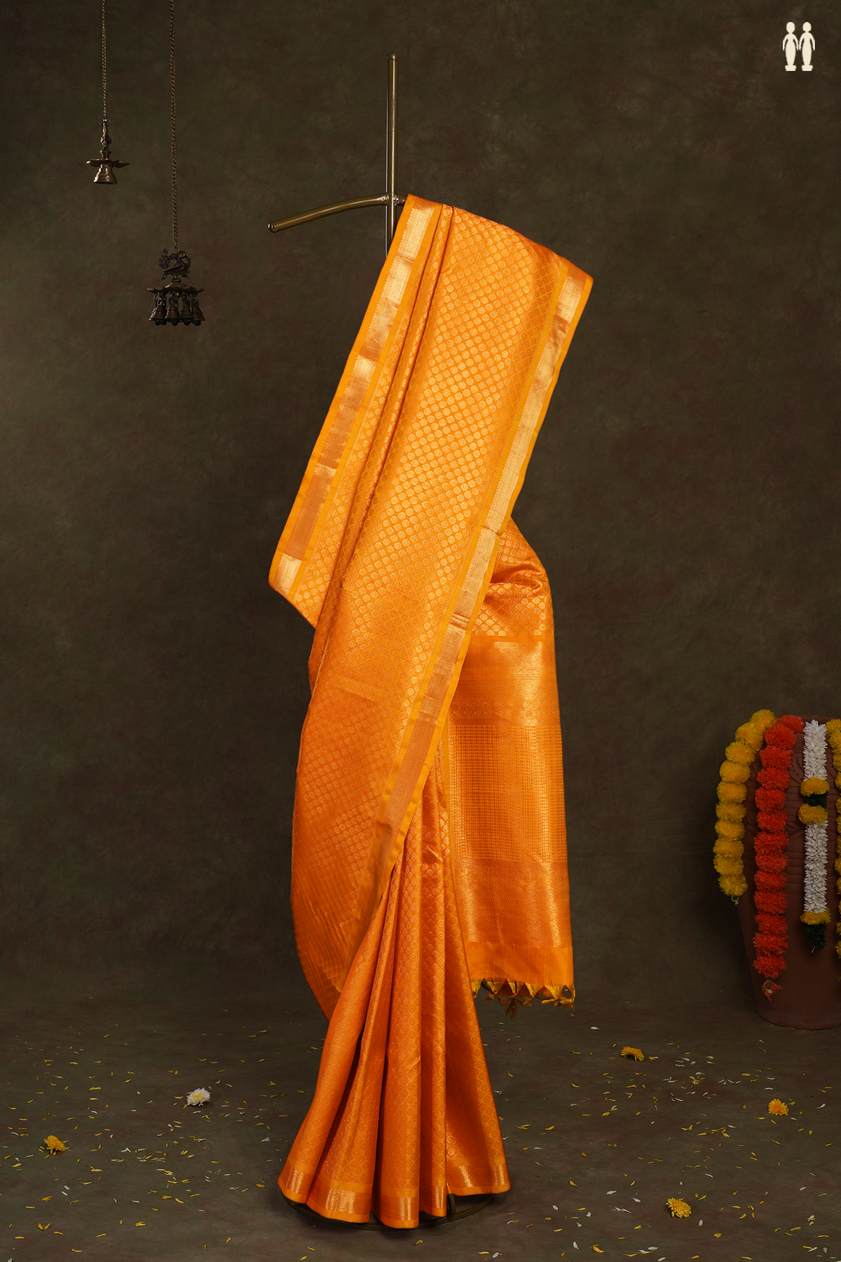 Brocade Zari Design Honey Orange Kanchipuram Silk Saree