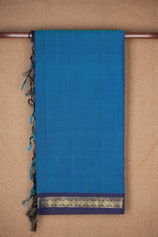 Rudraksh Border Plain Teal Blue Nine Yards Silk Cotton Saree