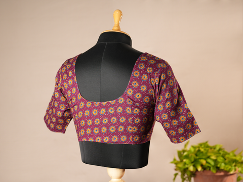 Floral Design Purple Ajrakh Cotton Readymade Blouse