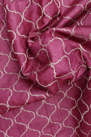 Threadwork Ogee Design Mulberry Pink Tussar Silk Saree