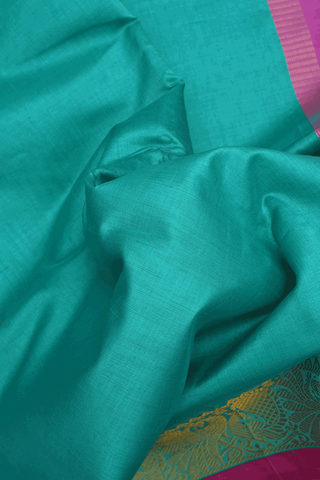 Peacock Border Plain Sea Green Traditional Silk Cotton Saree