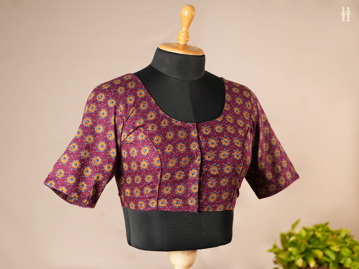 Floral Design Purple Ajrakh Cotton Readymade Blouse