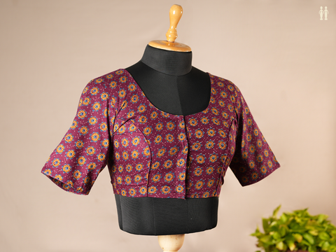 Floral Design Purple Ajrakh Cotton Readymade Blouse