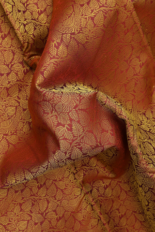 Kanchipuram Silk Saree In Brick Red With Jacquard Pattern