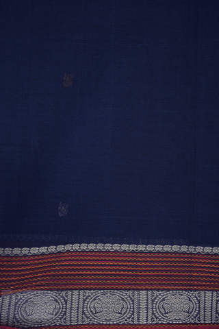 Peacock Threadwork Butta Oxford Blue Coimbatore Cotton Saree