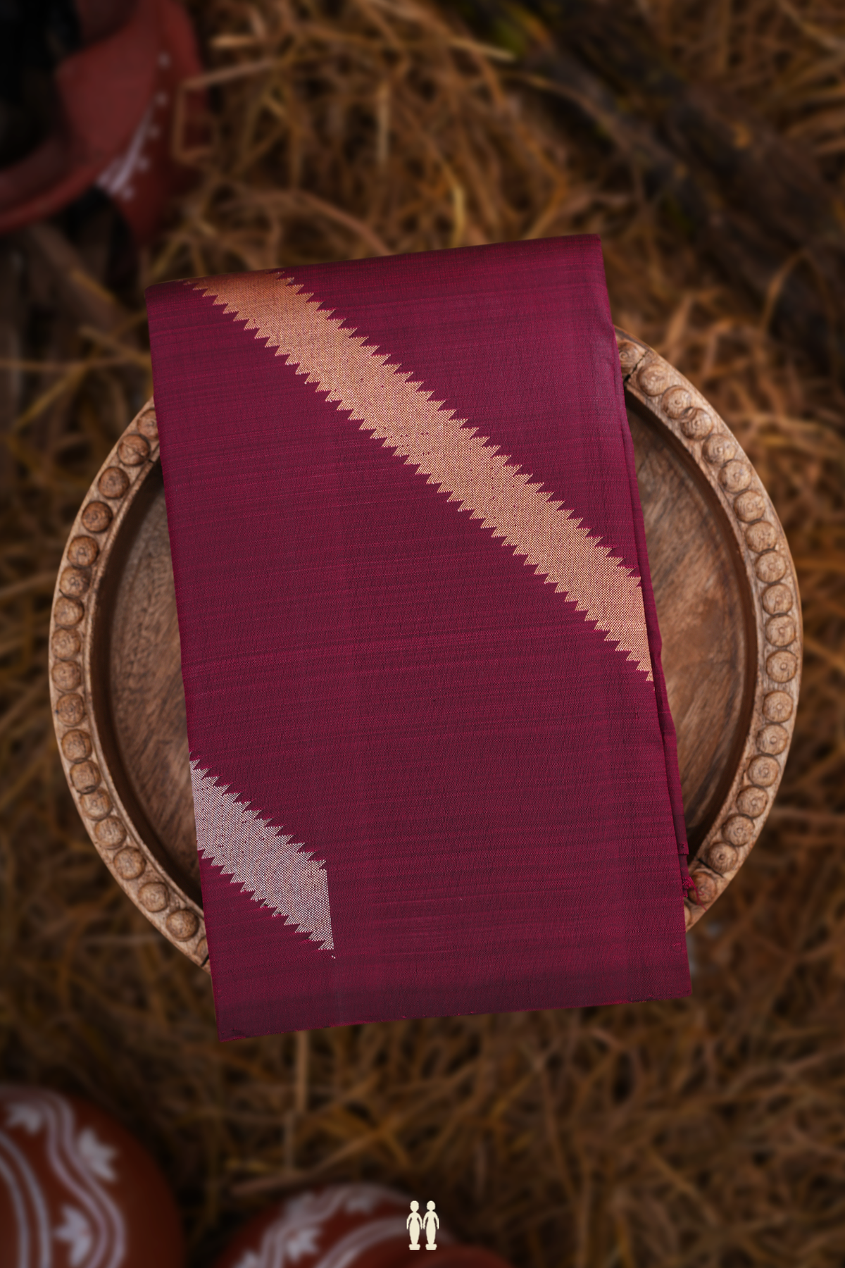 Kanchipuram Silk Saree In Burgundy Red With Diagonal Design