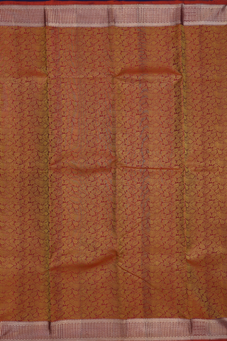 Kanchipuram Silk Saree In Brick Red With Jacquard Pattern