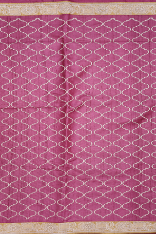 Threadwork Ogee Design Mulberry Pink Tussar Silk Saree