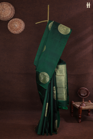 Kanchipuram Silk Saree In Emerald Green With Mandala Design