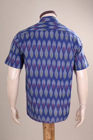 Regular Collar Ikat Design Royal Blue Cotton Shirt