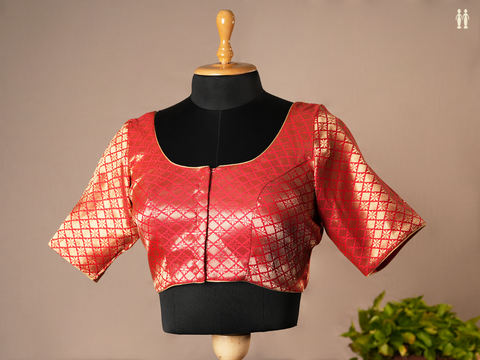 Brocade Pattern Chilli Red Semi Banaras Readymade Blouse