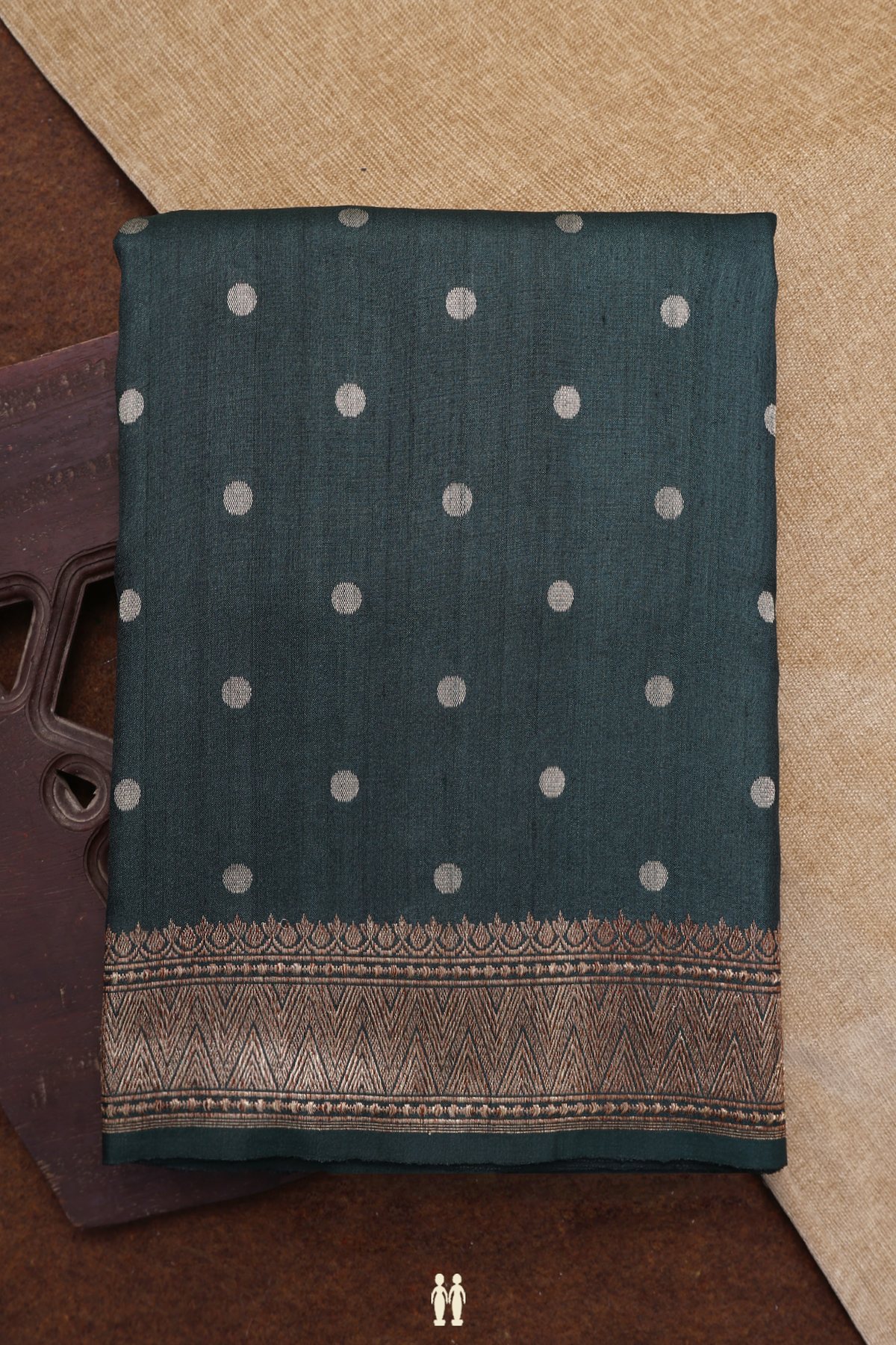 Circle Buttas Greyish Green Tussar Banarasi Silk Saree