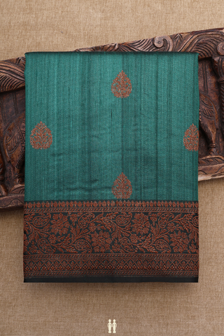 Floral Motifs Forest Green Tussar Banarasi Silk Saree