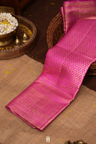 Kanchipuram Silk Saree In Magenta With Floral Design