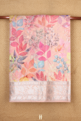 Leaf Digital Printed Cream Pink Organza Silk Saree