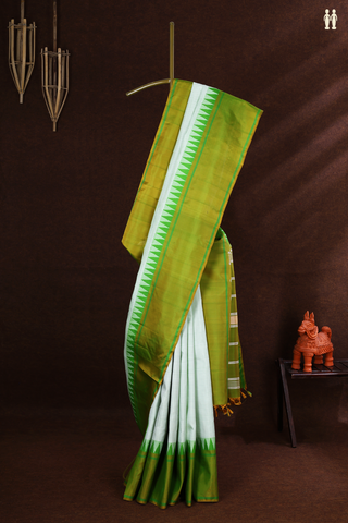 Kanchipuram Silk Saree In Green And White With Stripes