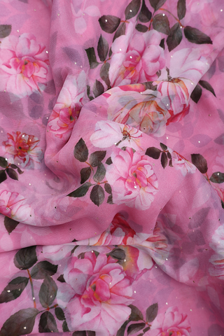 Floral Digital Printed Pink Chiffon Saree