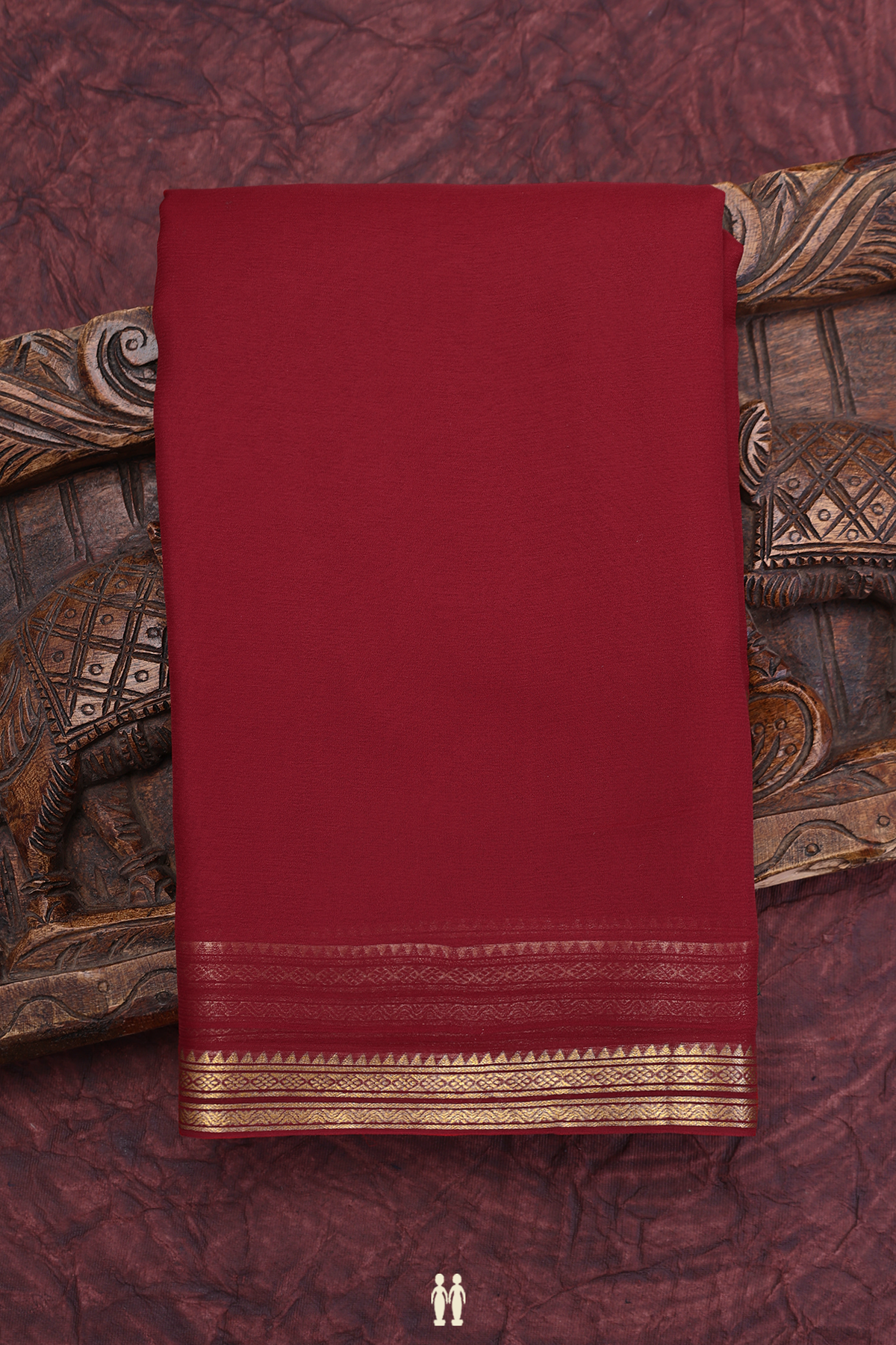 Zari Border Plain Cherry Red Mysore Silk Saree