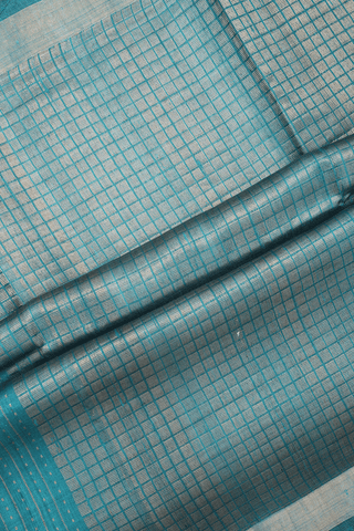 Checks With Buttis Peacock Green Tussar Silk Saree