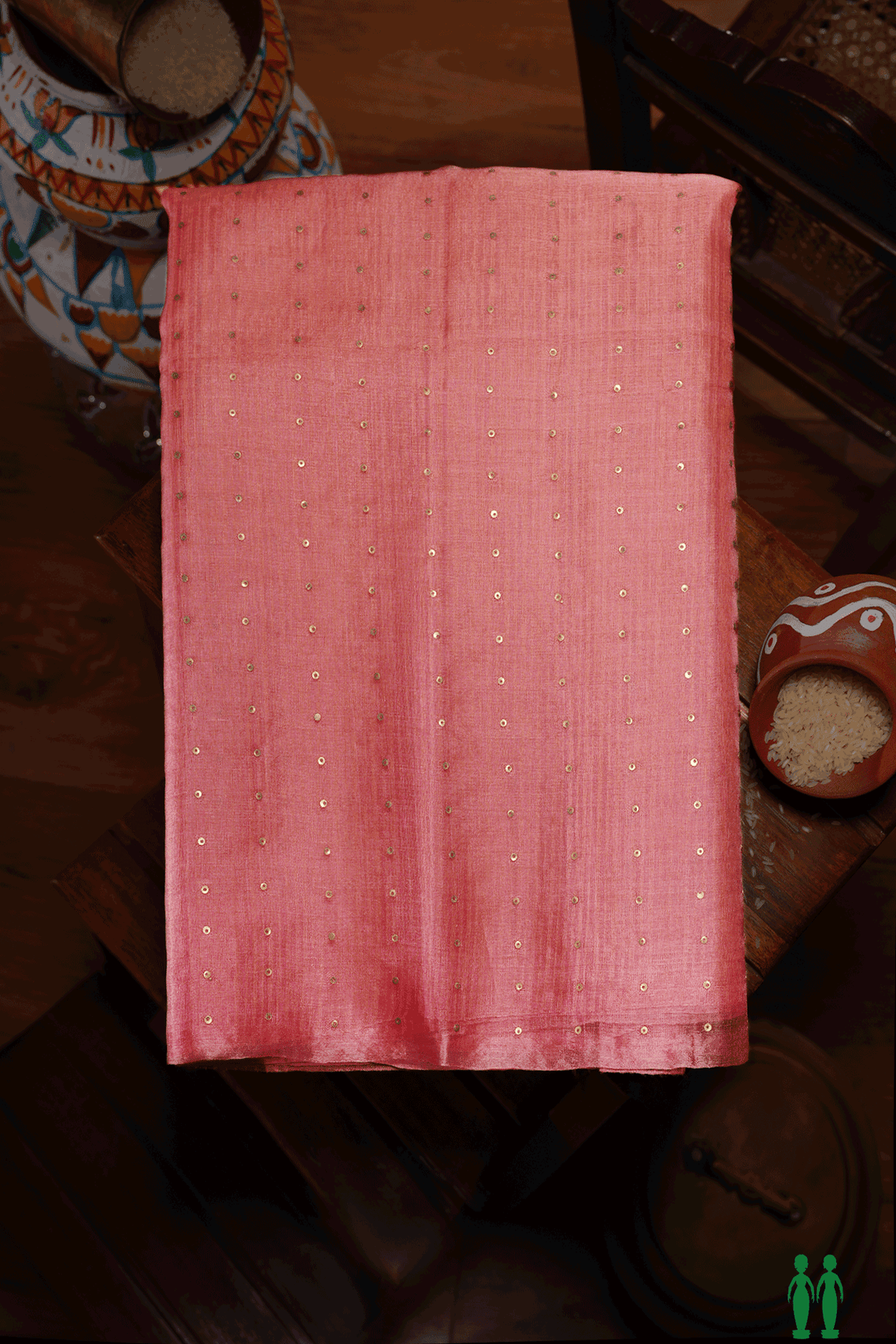 Allover Chamki Work Peach Pink Tussar Silk Saree