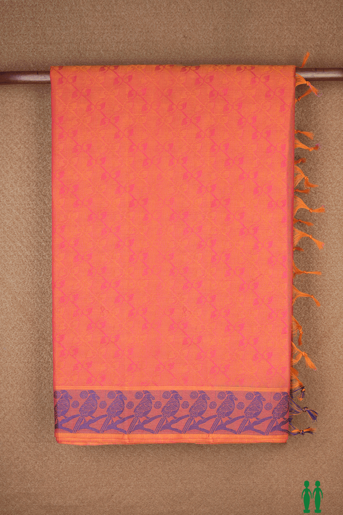 Threadwork Design Pinkish Orange Coimbatore Cotton Saree