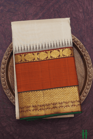 Self Stripes Design Beige Kanchipuram Silk Saree