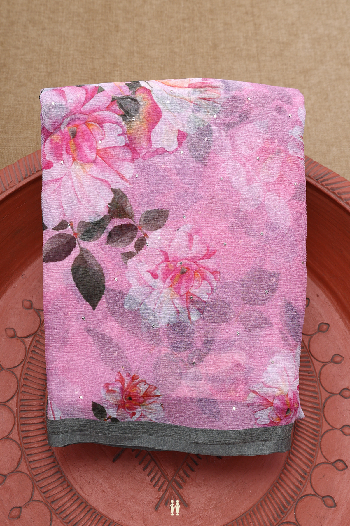 Floral Digital Printed Pink Chiffon Saree