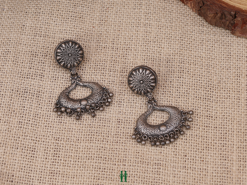 Chakram Stud Oxidised Silver Earrings