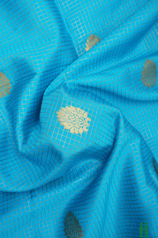 Checks With Buttas Design Cerulean Blue Mysore Silk Saree