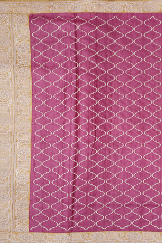 Threadwork Ogee Design Mulberry Pink Tussar Silk Saree