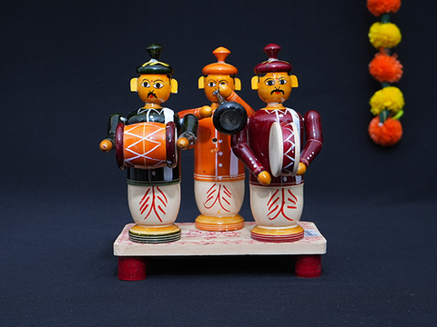 Handicraft Wooden Men Playing Traditional Musical Instrument