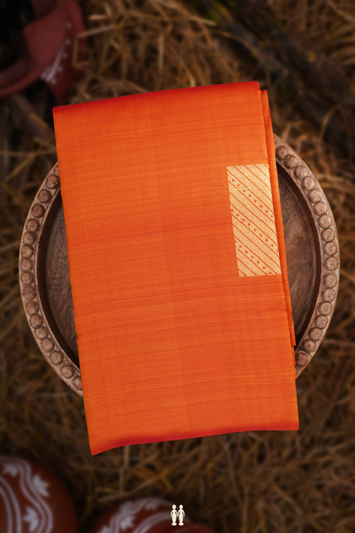 Kanchipuram Silk Saree In Rust Orange With Zari Motifs