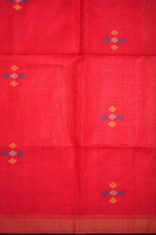 Threadwork Motifs Chilli Red Jute Saree