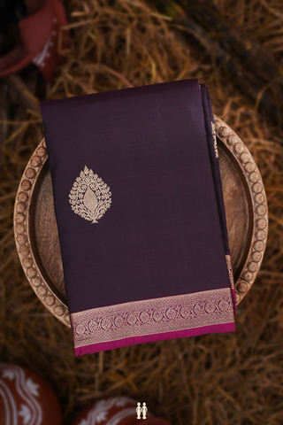 Kanchipuram Silk Saree In Dark Oak Brown With Tree Motifs