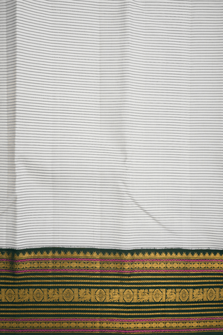 Stripes Design White Kanchipuram Silk Saree