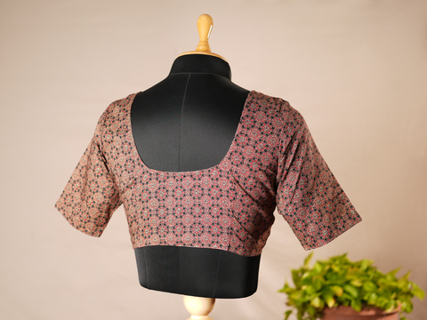 Floral Design Cocoa Brown Ajrakh Cotton Readymade Blouse