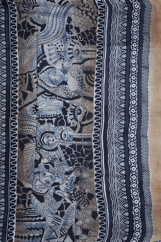 Half And Half Color Steel Blue And Brown Printed Silk Saree