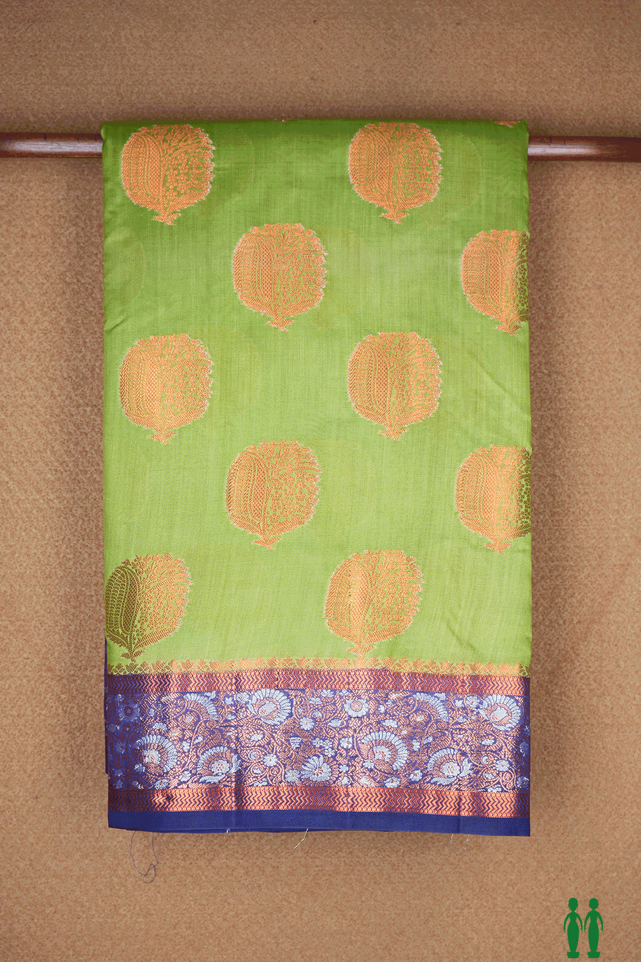 Tree Zari Motifs Parrot Green Raw Silk Saree Sundari Silks 2519