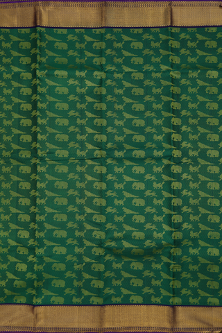 Kanchipuram Silk Saree In Dark Green With Vanasingaram Design