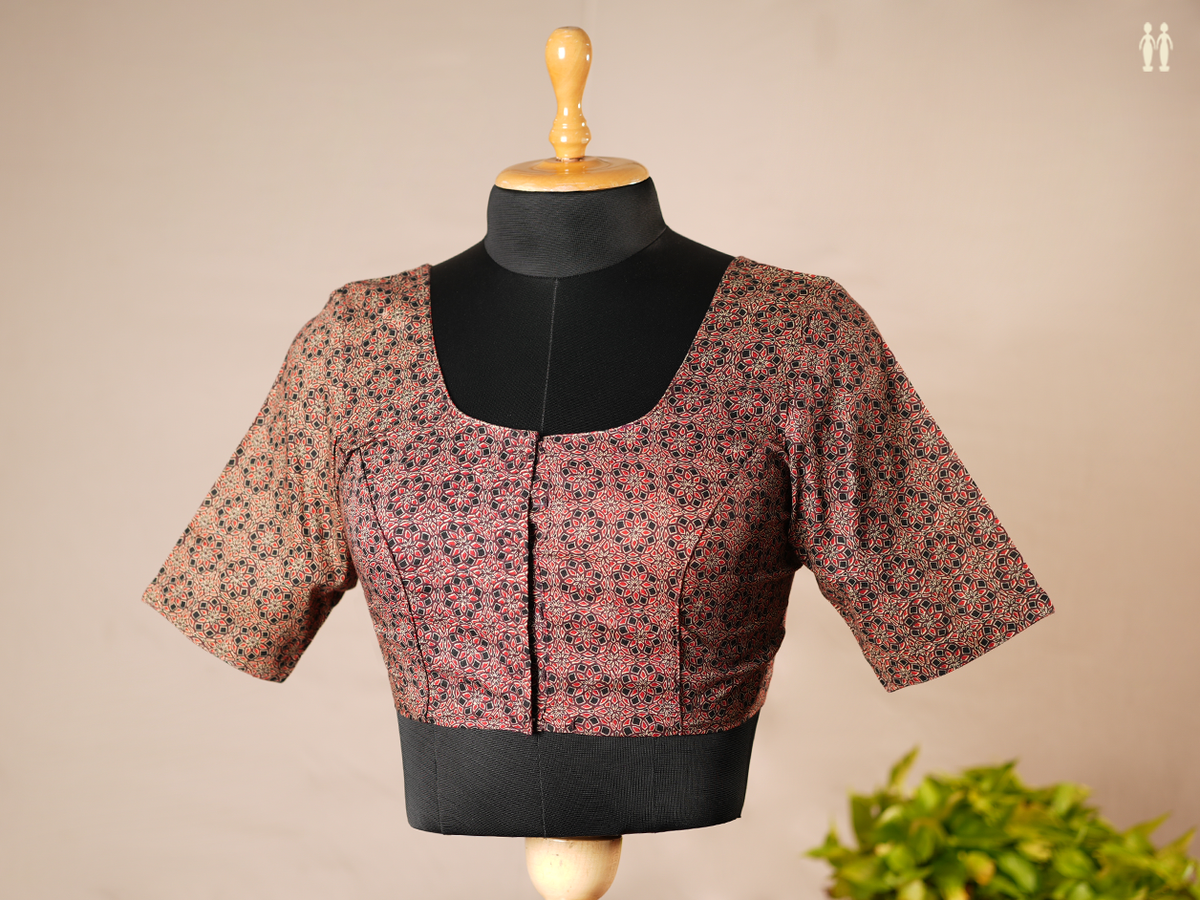 Floral Design Cocoa Brown Ajrakh Cotton Readymade Blouse