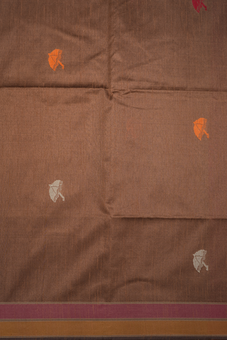 Umberlla Threadwork Motifs Cocoa Brown Semi Jute Saree