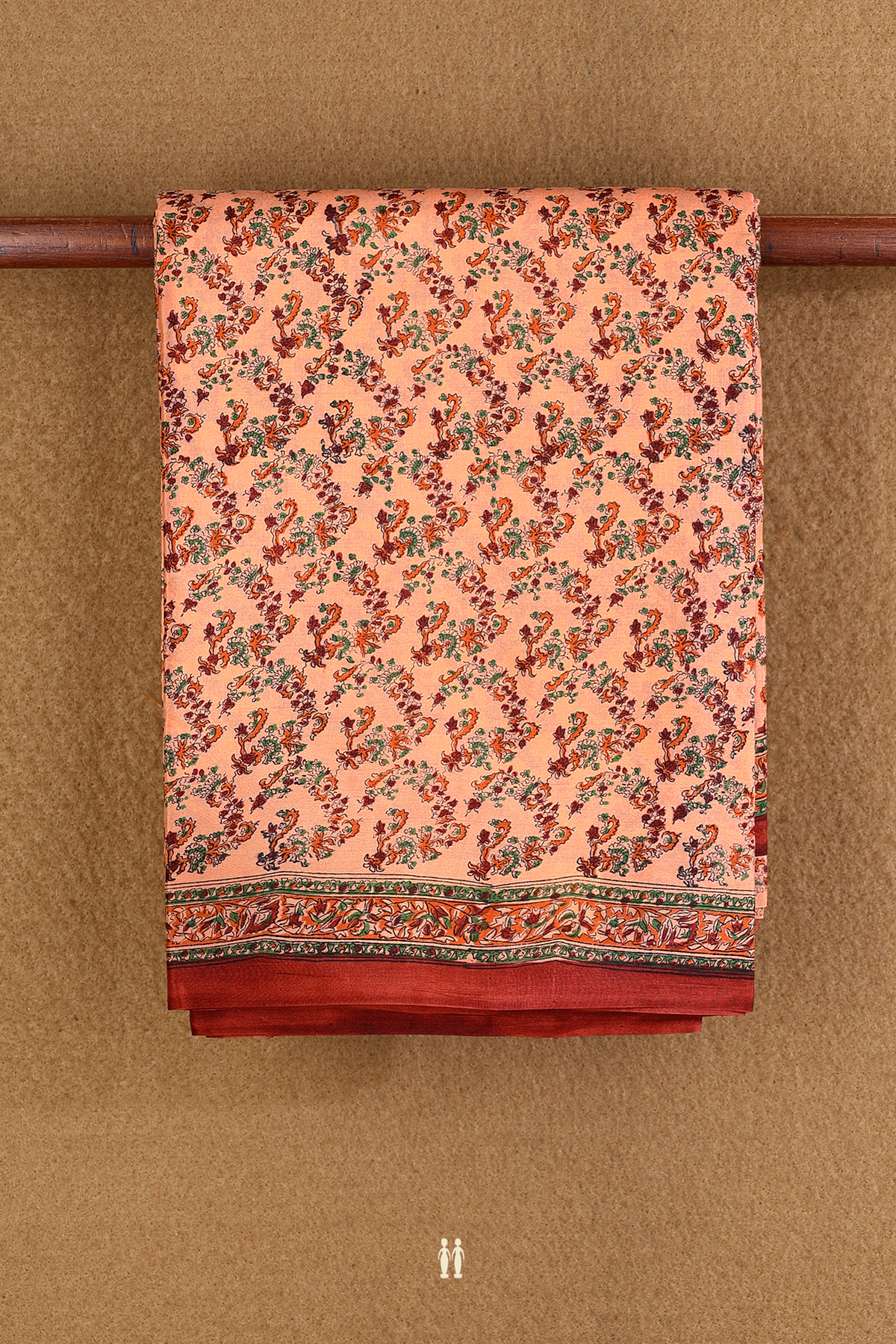 Printed Silk Saree In Orange With Floral Design