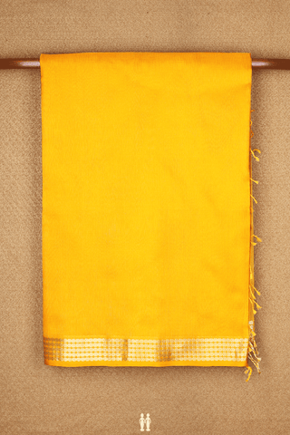 Floral Zari Border Mango Yellow Maheswari Silk Cotton Saree