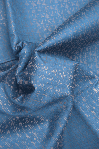 Semi Raw Silk Saree In Dusty Blue With Threadwork Design