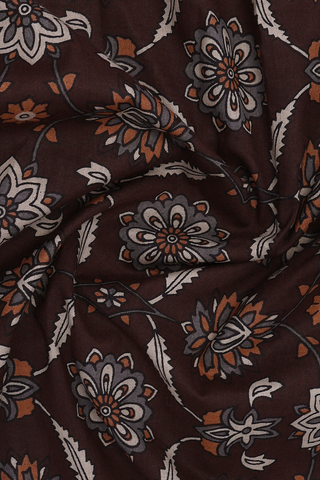 Round Neck Floral Design Dark Brown Jaipur Cotton Salwar Set