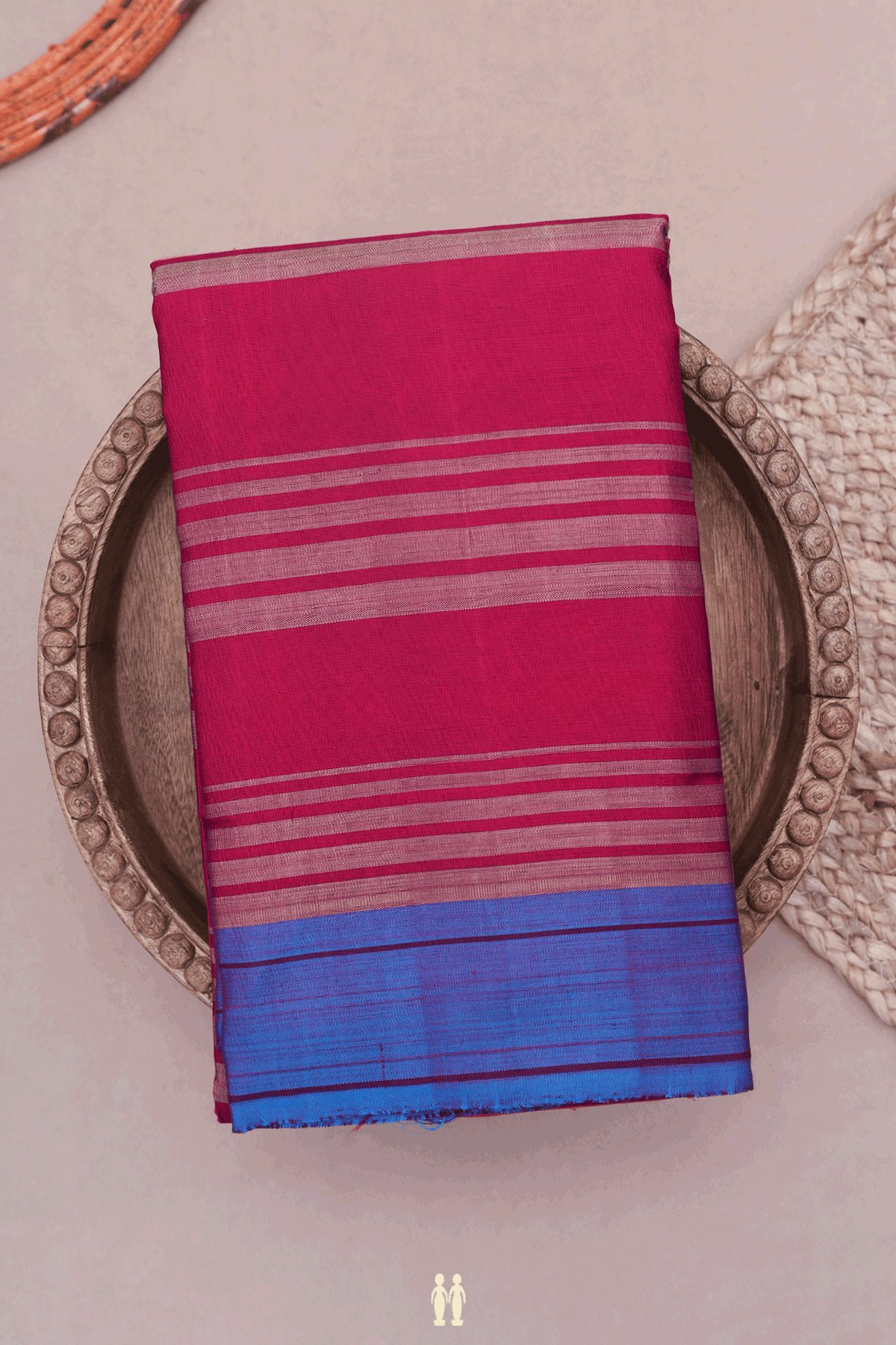 Kanchipuram Silk Saree In Blush Red With Stripes Design