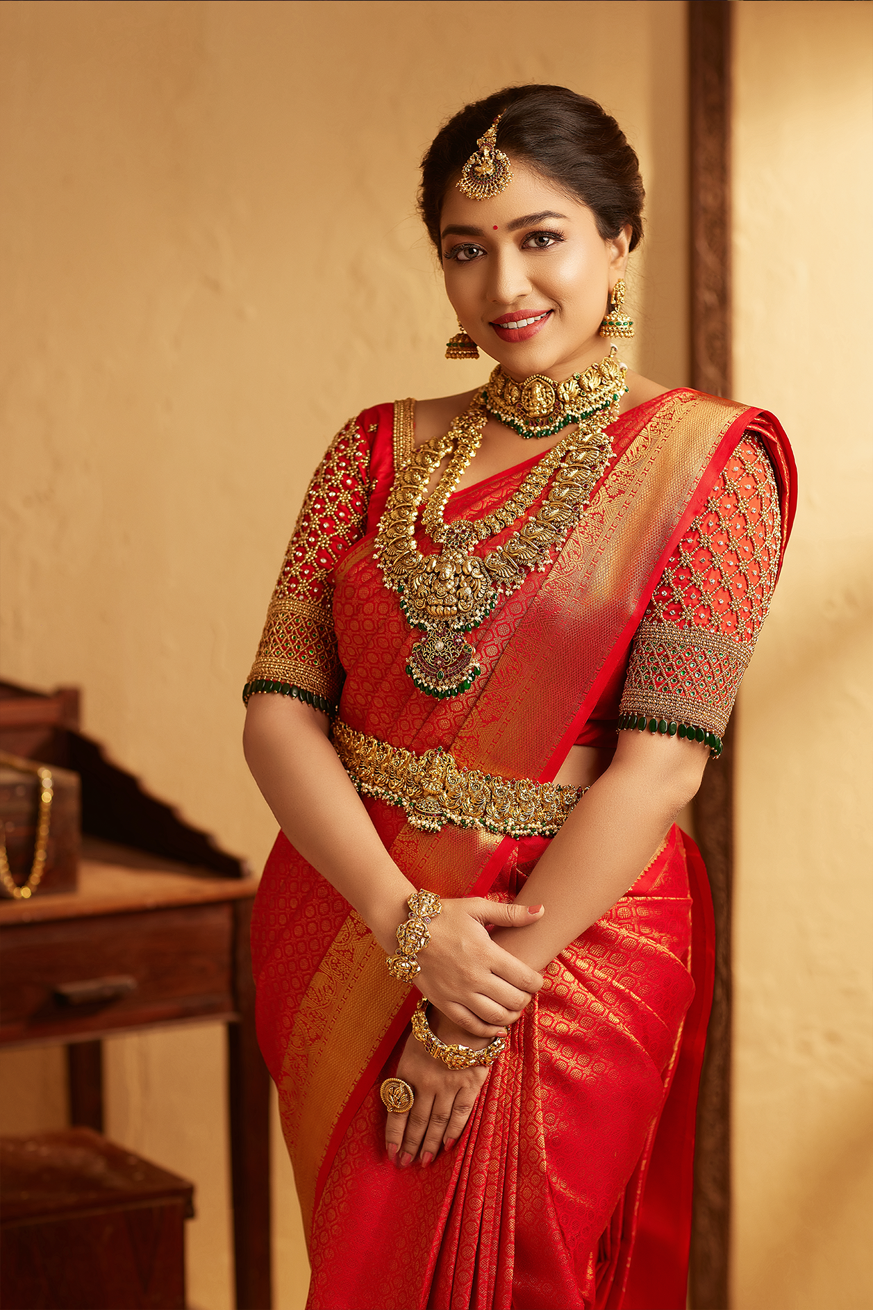 Pink With Red Color lakshanya pattu Saree