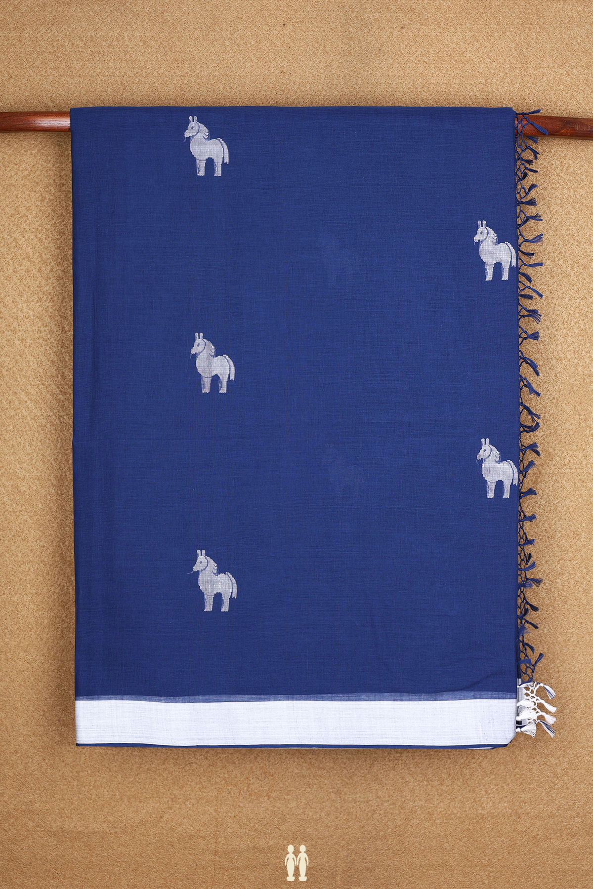 Horse Threadwork Buttas Cobalt Blue Bengal Cotton Saree